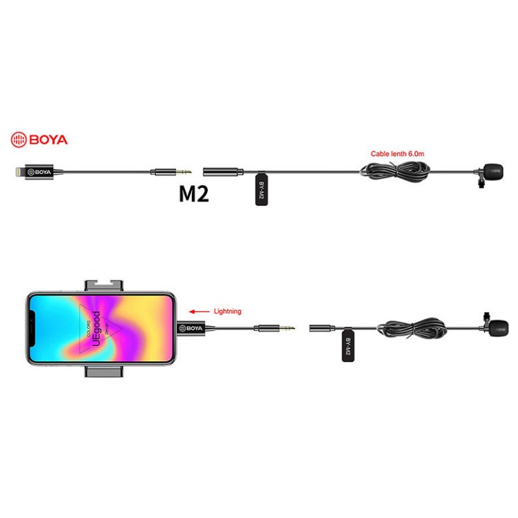 Петличный микрофон BOYA BY-M2 для смартфонов и планшетов на iOS с разъёмом Lightning  